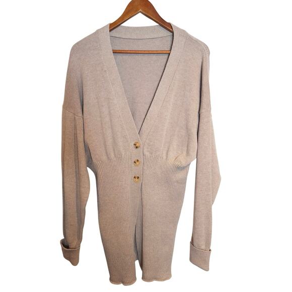 Alexander Wang Oversized V-Neck Oatmeal Beige Smocked Waist Cardigan Small - Picture 6 of 11